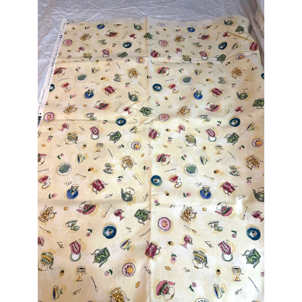 VTG new Waverly Tea Coffee Latte Fabric 1.9 yards‎ Yellow Cotton 45